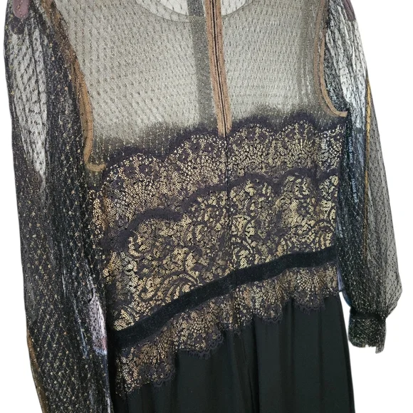 Tadashi Shoji Black and Gold Long Sleeve Dress